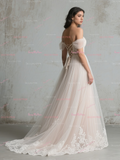 Tulle Lace Up A Line Off The Shoulder Wedding Dress