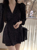 Polka Dots Flared Skirt Long-Sleeved Mini Dress