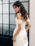 A Line Ruched Satin Off The Shoulder Wedding Dress