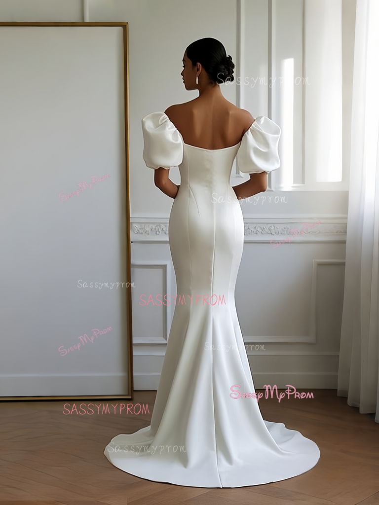 High Slit Puff Sleeves Mermaid Wedding Dress main image 0
