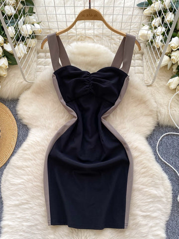 Modern Gray Side Panels Black Bodycon Dress