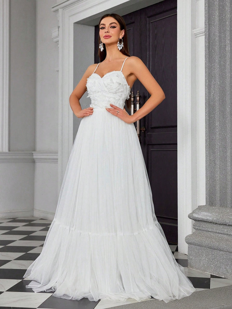 Backless Tulle Butterfly A Line Layers Wedding Dress US6 / As the picture Backless Tulle Butterfly A Line Layers Wedding Dress US6 / As the picture