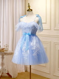 Blue Sweetheart Bowknot Short Homecoming Dress