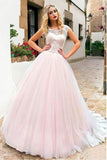 Lace Pink Scoop Tulle Cap Sleeves Wedding Dress