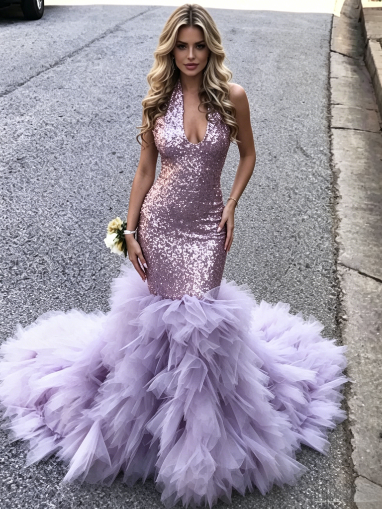 V Neck Purple Sequin Trumpet Mermaid Ruffles Prom Dress Sassymyprom V Neck Purple Sequin Trumpet Mermaid Ruffles Prom Dress Sassymyprom