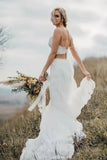 Appliques Spaghetti Straps Two Piece Lace Wedding Dress