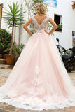 Lace Pink Scoop Tulle Cap Sleeves Wedding Dress