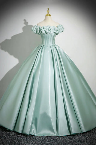 Off The Shoulder Satin Green Corset Ruffles Prom Dress