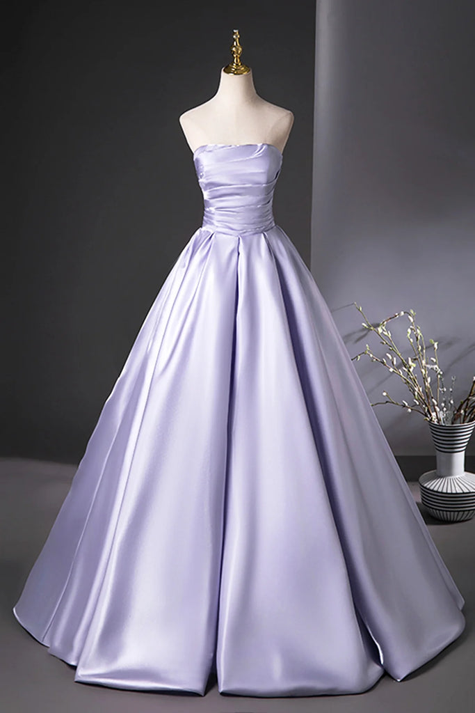 Ruched Satin Floor Length A-Line Lilac Strapless Prom Dress Sassymyprom Ruched Satin Floor Length A-Line Lilac Strapless Prom Dress Sassymyprom