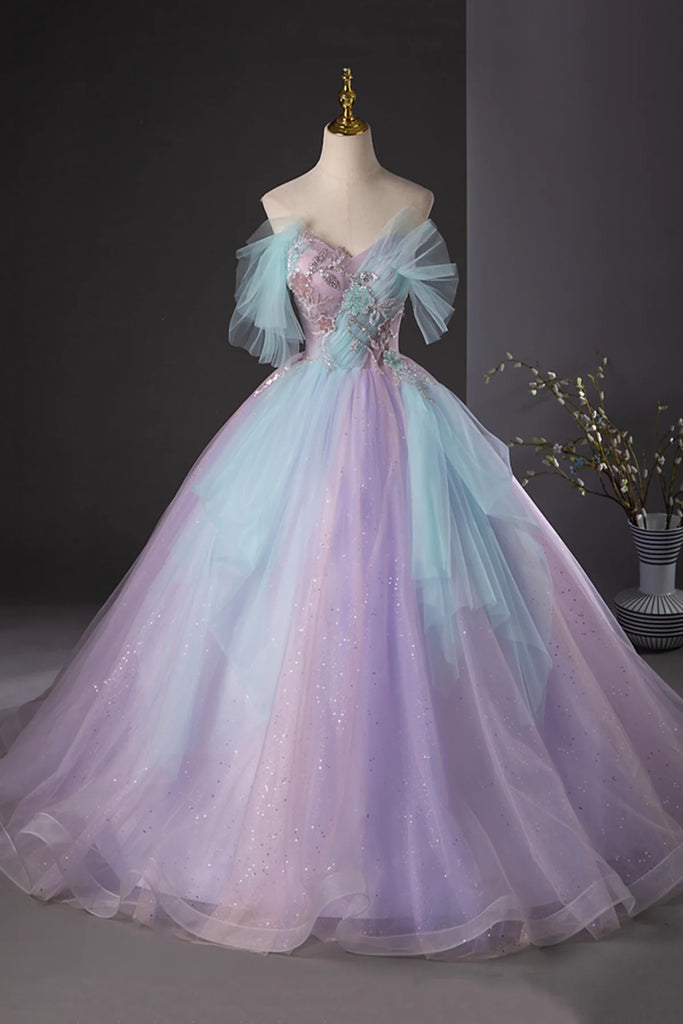 Tulle Ombre Sequin Lilac & Blue A Line Prom Dress Sassymyprom Tulle Ombre Sequin Lilac & Blue A Line Prom Dress Sassymyprom