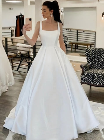 Staps Satin Ball Gown Elegant Wedding Dress