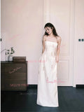 Print White Sheath Column Strapless Saitn Wedding Dress