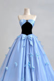 Blue Tulle Butterfly Beading Black Velvet Prom Dress