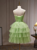 Short Green Tulle Beading Mini Homecoming Dress