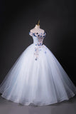 Off The Shoulder A Line White Flower Floral Prom Dress