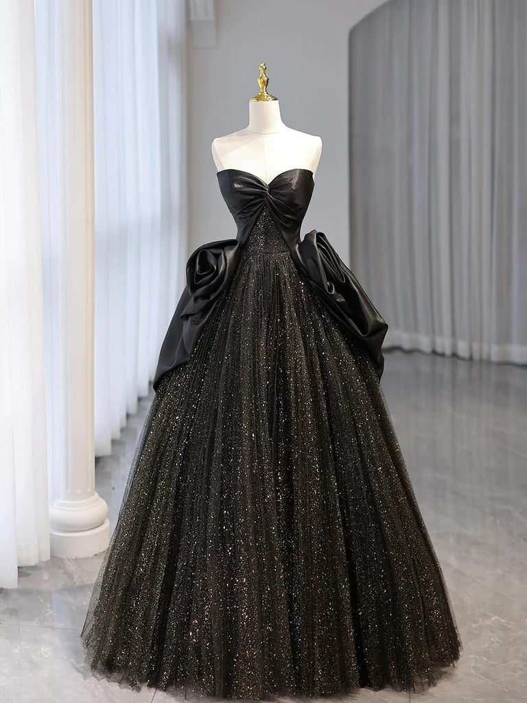 Tulle Strapless Black Sparkle A Line Prom Dress Sassymyprom Tulle Strapless Black Sparkle A Line Prom Dress Sassymyprom