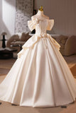 Off The Shoulder Satin Flower A Line White Wedding Dress