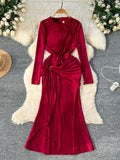 Long Sleeves Winter Velvet Coffee Party Dress