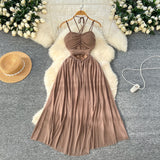 Crisscross Back Straps Flowing Skirt Black Dress