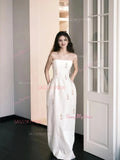 Print White Sheath Column Strapless Saitn Wedding Dress