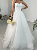 Sweetheart Neck White Shiny Tulle Wedding Dress