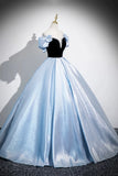 Off The Shoulder Satin Bow Blue A Line Prom Dress
