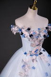Off The Shoulder A Line White Flower Floral Prom Dress