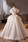 Off The Shoulder Satin Flower A Line White Wedding Dress