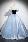 Off The Shoulder Satin Bow Blue A Line Prom Dress