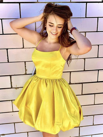 Yellow Simple Short Mini Satin Homecoming Dress