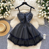 Sweet Short Black Mini Ruffles Lace Dress
