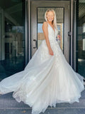 Ivory Tulle Appliques A Line Wedding Dress