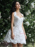 Cute Halter Lace Short Mini Wedding Dress