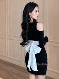 Off-Shoulder Long Sleeves Fitted Black Dress