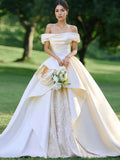 Satin Lace Flower Off The Shoulder Wedding Dress