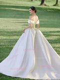 Satin Lace Flower Off The Shoulder Wedding Dress