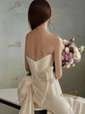 Trumpet Mermaid Satin Deep V Neck Wedding Dress