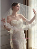 Strapless Trumpet Mermaid Lace Organza Wedding Dress