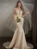 Trumpet Mermaid Satin Deep V Neck Wedding Dress