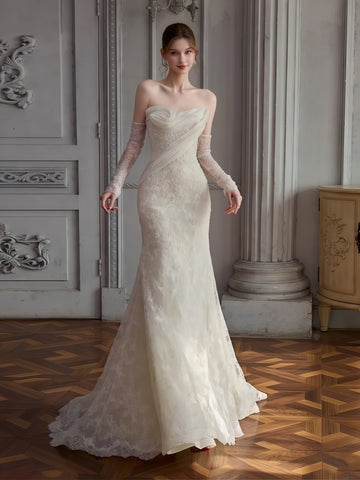 Strapless Trumpet Mermaid Lace Organza Wedding Dress