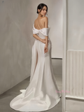 Trumpet Mermaid Ruched Off The Shoulder Wedding Dress With Slit
