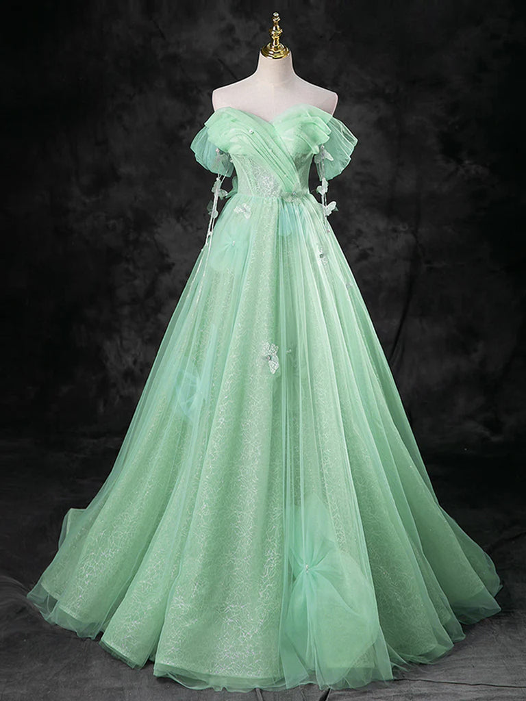 Mint Green Ball Gown Off The Shoulder Tulle Prom Dress Sassymyprom Mint Green Ball Gown Off The Shoulder Tulle Prom Dress Sassymyprom