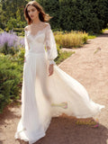 Sweetheart A Line Chiffon Long Sleeve Wedding Dress With Slit
