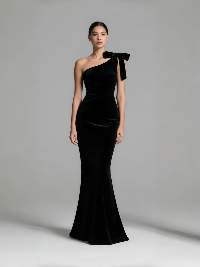 black velvet trumpet dress Sexy Black Velvet Evening Dresses 2023 Trumpet / Mermaid Strapless Short Sleeve Backless Sweep Train Evening Party Formal Dresses