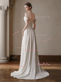 Satin A Line Ruched Shawl Off The Shoulder Wedding Dress
