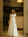 Layers Tulle Ruffles Off The Shoulder Wedding Dress