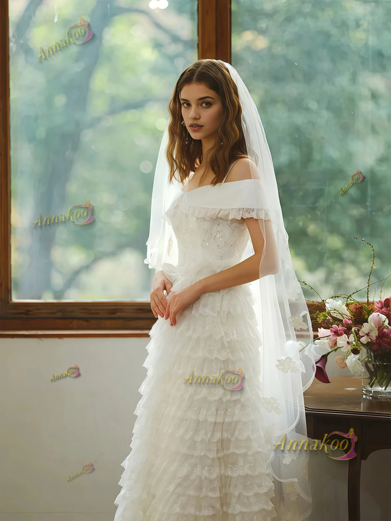 Layers Tulle Ruffles Off The Shoulder Wedding Dress – Sassymyprom