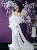 Satin Trumpet Mermaid White Off The Shoulder Wedding Dress