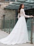 Scoop Tulle Long Sleeve Lace Long Sleeve Wedding Dress