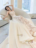 Sweetheart White Lace A Line Wedding Dress With Detachable Train